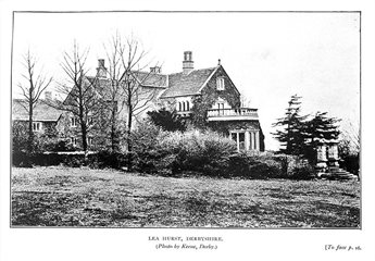 Black and white photograph of Lea Hurst from the 19th century, showing the gabled roof and terrace