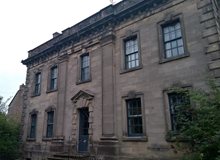 colour photo of the front of Lea Hall, a reasonably large Georgian house.